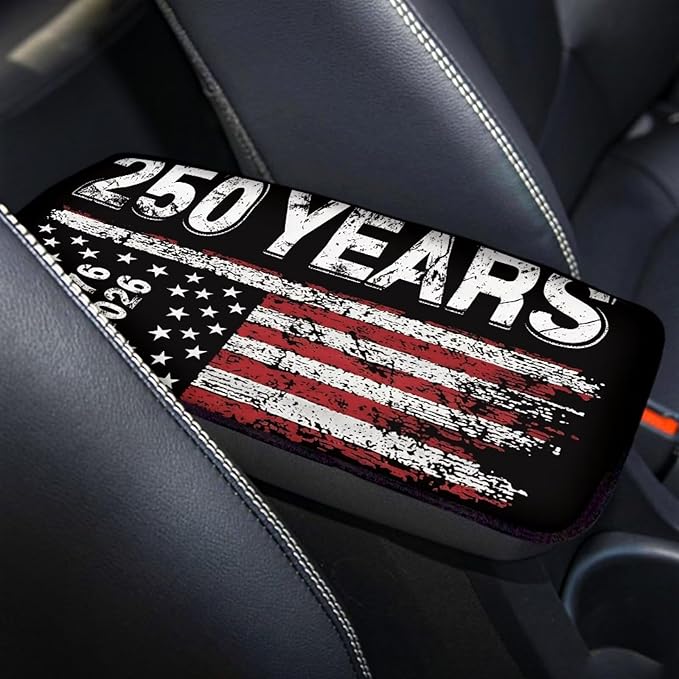Dreaweet 250 Years American Flag Car Center Console Cover Patriotic Car Accessories Arm Rest Cover Middle Console Cushion Pad Anti-Scratch Universal Armrest Storage Box Mat
