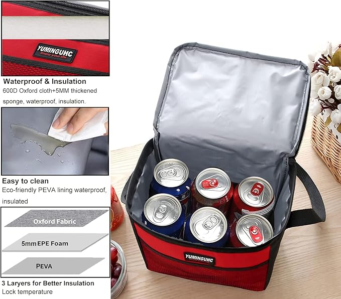 6 Can/5L Lunch Bag for Women Men Portable Lunch Box Small Cooler Bag Soft Collapsible Reusable Insulated Lunch Tote for Everyday Work Travel (Blue)