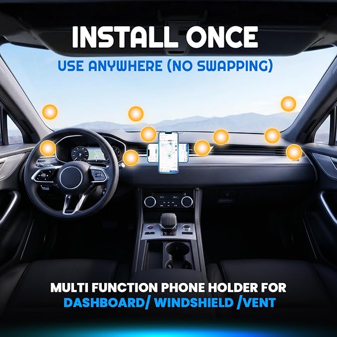Magnetic Phone Holder for Car - 3 Holder Bundle | MagSafe Compatible Car Mount (Dashboard, Air Vent & Steering Side) Strong Magnet & Nano Gel Suction for iPhone 17 Pro Max, 16, 15, 14 & Android