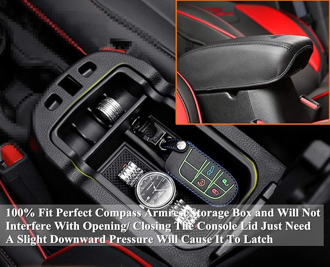 YOCTM Black Center Console Armrest Storage Box Phone Holder Pallet Organizer Cover Trim for Jeep Compass 2017 2018 2019 2020 2021 Interior Car Styling Accessories (Pack of 2)