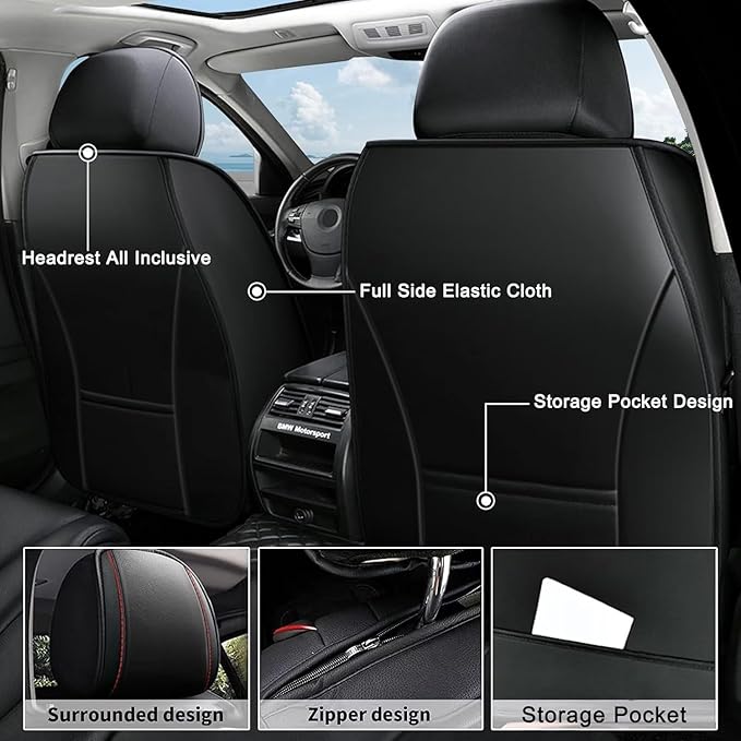 AOMSAZTO Car Seat Covers 2 Front Seats Custom Fit for Legacy 1995-2024 2025 2026 Leather Car Seat Cover Seat Cushion Protector Airbag Compatible Waterproof Black