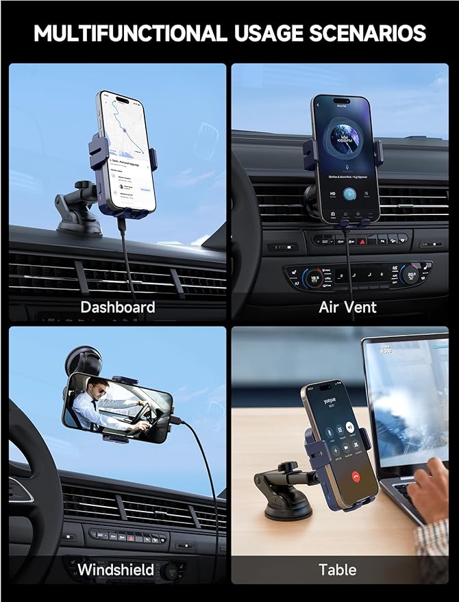 MOKPR Wireless Car Charger, 15W Auto Clamping Car Charger Dash Windshield Air Vent Phone Holder Compatible with iPhone 16 15 14/13/13 Pro/12 pro/12/11/X/8, Samsung S24/S23/S22