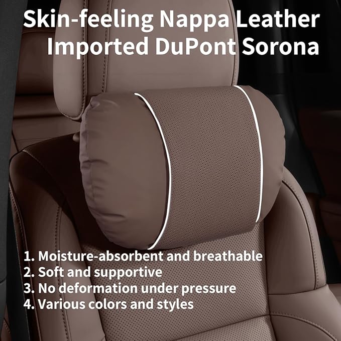 2 Pcs Car Headrest Neck Pillow for Driving,Premium Skin-Feeling Napa Leather Soft and Comfortable Headrest,Two Gears of Height Adjustment Car Seat Headrest Pillow Car Interior Accessories