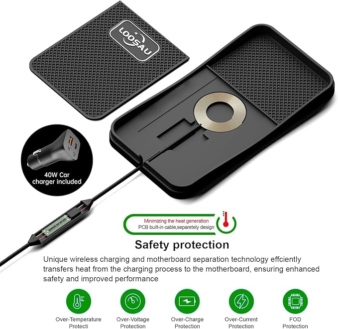Wireless Car Charger,LOOSAU 15w Fast Charger Car Wireless Chargers Charging pad Non Slip Car Wireless Phone Charger for iPhone 17/16/15/14/13/12 Pro Max, for Samsung S23 S22 S20 Android