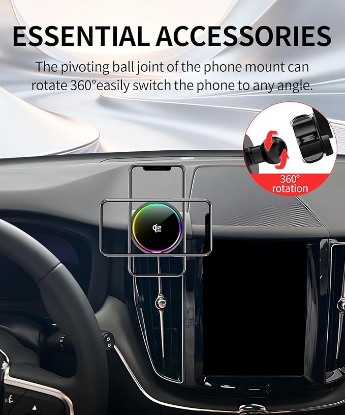 Qi2.2 25W Magnetic Car Mount Charger for 2018 2019 2020 2021 2022 2023 2024 2025 Volvo XC60 Accessories, for Fast Charging Cell Phone Holder Fixed Clip with Cooling Fan＆54W Fast Adapter