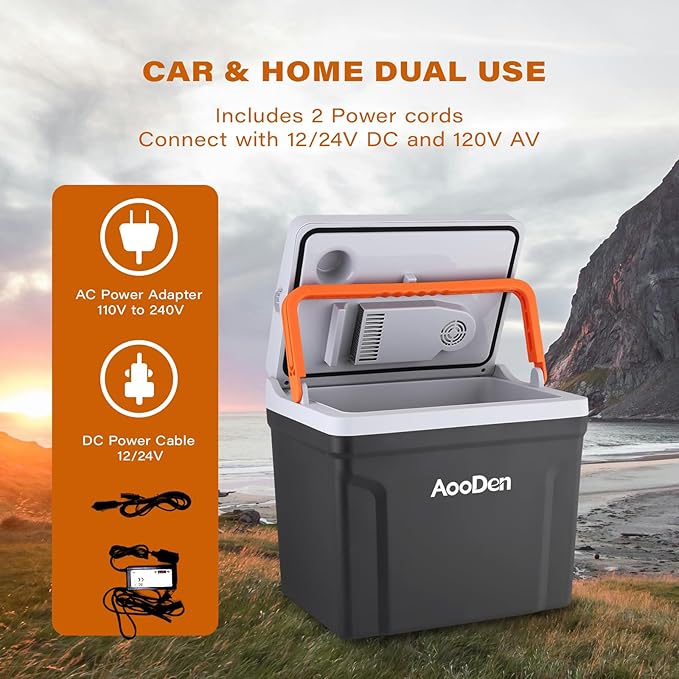 Upgrade 27 Quart (25Liter) Electric Car Cooler and Warmer with New Removable lid Design, Thermoelectric Iceless Cooler for Travel, Camping, Vehicles, Truck, Home - 12V DC and 120V