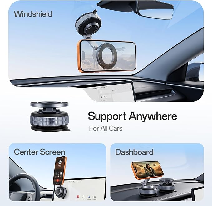 Car Phone Holder, iPhone 17 Pro Max Car Mount [All Metal] Premium Aluminum Car iPhone Holder [80 LBS Suction & 3600gf Magnetic] 360° Adjustable Car Phone Holders for iPhone 17-12