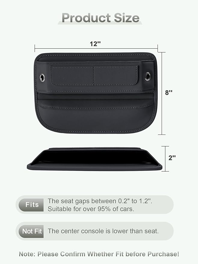 Universal Fit Premium Leather Car Seat Gap Filler Organizer, Center Console Organizer with Card Slots, Clever Gifts for Car SUV Truck Owners (Black, 2 Pack)