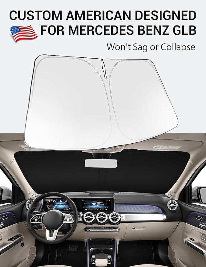 Proadsy 2026 Upgrade Windshield Sun Shade Custom Fit 2020-2025 2026 Mercedes Benz GLB Foldable Front Sunshade Protector Sun Visor Blocks UV Rays Keep Car Cooler