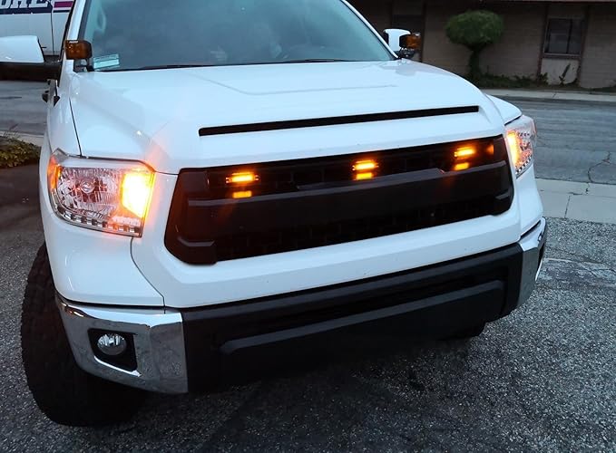 iJDMTOY 3pc Amber LED Center Grille Running Light Kit Compatible With 2014-2021 Toyota Tundra w/TRD Pro Grill (Amber Lens w/Wiring and Hardware)