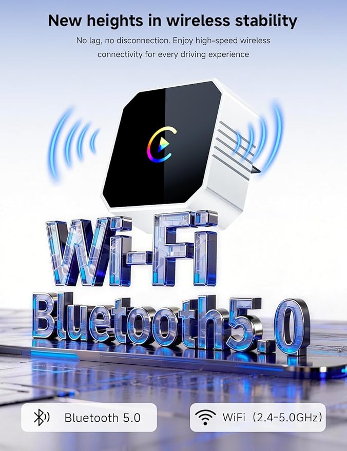 2026 Mini Wireless CarPlay Adapter Upgrade Wired to Wireless for CarPlay & Android Auto Plug and Play Fast Auto-Reconnect Stable Control Zero Delay for iPhone iOS 10+ & Android 11+