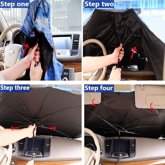 Windshield Sun Shade Umbrella for Car Front Window Sun Visor for Windshield Car Summer Accessories Protect Interior from UV Rays & Heat for Sedan, Compact SUV, Hatchbacks 57"*31"