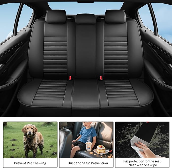 Fit RAV4 Car Seat Covers Set for Toyota RAV4 2019-2024 2025 Hybrid SE/XSE/LE/XLE/XLE Premium/Limited Automotive Cushion Protector Replacement, Waterproof Faux Leather(Full Set,Black)
