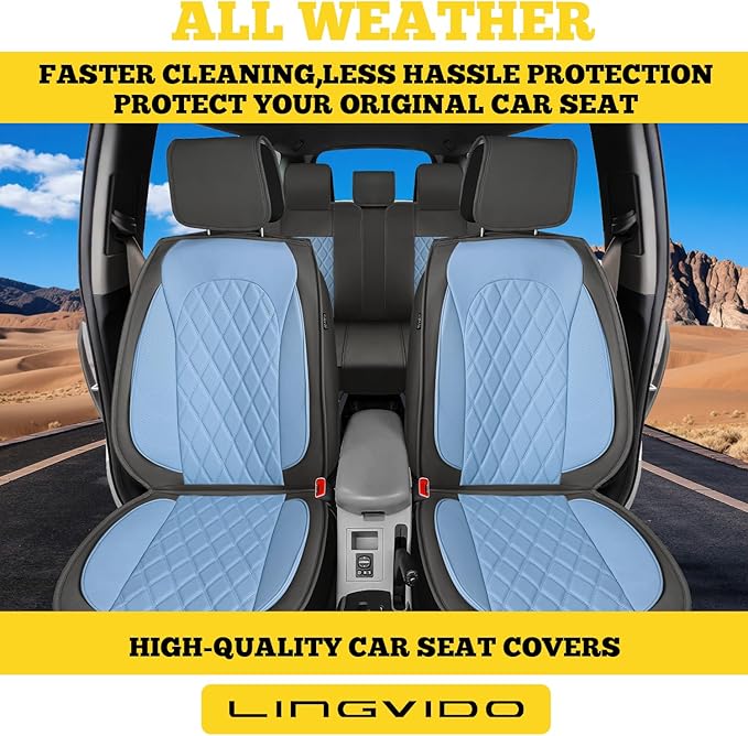 LINGVIDO Car Seat Covers Full Set (5 Seats) - Premium Perforated Nappa Leather, Waterproof Shield, Omni-Adapt Fit SUVs Sedans, Ultimate Family & Pet Protection
