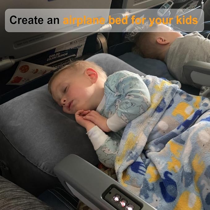 Maliton Inflatable Travel Foot Rest Pillow, Airplane Bed for Kids, Car Foot Leg Rest Pillow, Adjustable Height for Airplane, Car, Train, Home, Small Size (Dark Grey, 1 Pack)
