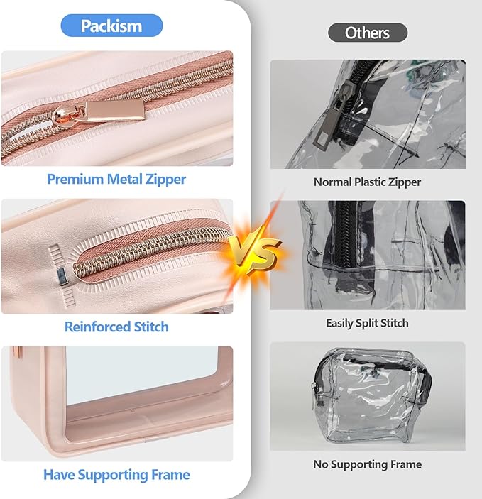 PACKISM Clear Makeup Bag - TSA Approved Toiletry Bag for Carry-on & Checked Luggage, Water Resistant Car Storage Organizer with Reinforced Seams