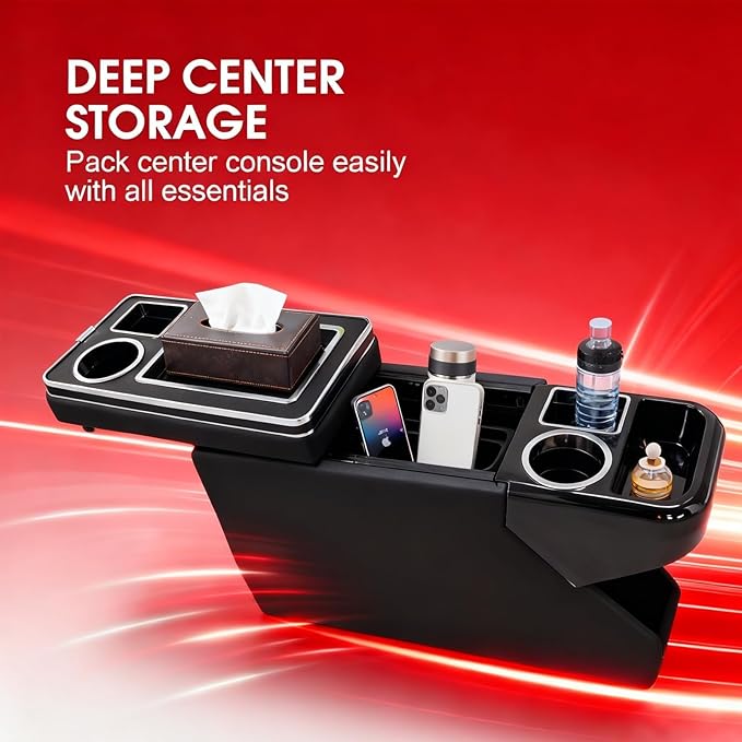 Truck Center Console Organizer Between Seat for Minivans, SUVs, Middle Van Bench Organizer for Floor Between The Back Seat Console 18 Wheelers with Sliding Lid Design