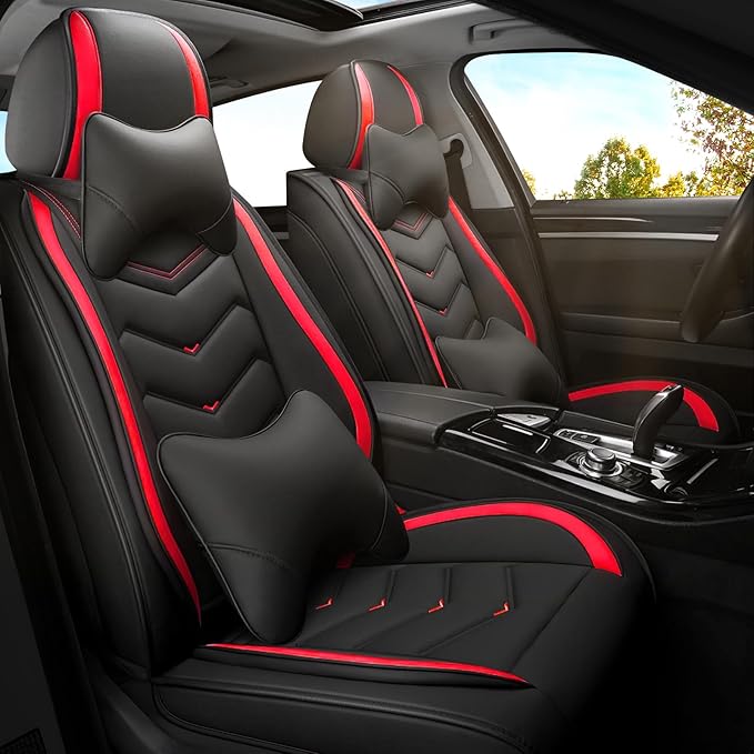 Car Seat Covers for VW Eos 2007-2016, Premium Nappa Leather Car Seat Cover, Stylish Sport Seat Covers， Automobile Seat Cover Sets.(Luxury 2 Seats/Black Red)