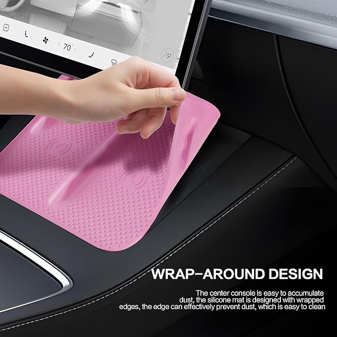 HSB Upgrade Silicone Mat for Tesla Model Y Model 3 Center Console, Wireless Charging Phone Pad, Interior Accessories (Not for 2024 Model 3) (Pink)