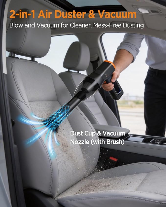 Electric Air Duster 2-in-1 with Vacuum, 130000RPM Cordless Air Blower, 4-Speed Adjustable Compressed Air Duster for PC Cleaning, Keyboard, Car, Home