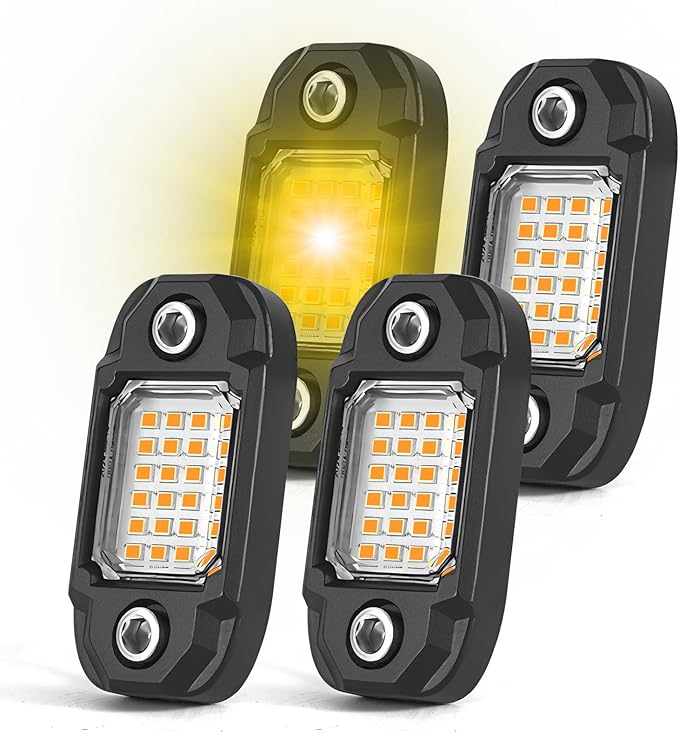4 Pods Yellow LED Rock Light Waterproof Neon Trail Rig Lamp Underglow Lights for Car Truck Motorcycle SUV ATV UTV (Yellow)