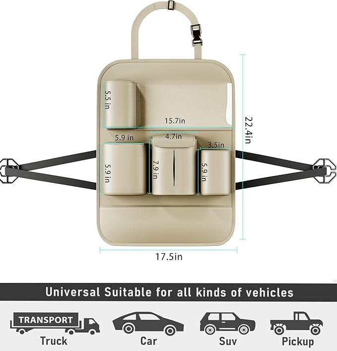 GMQ Backseat Car Organizer with Touch Screen,Protectors Kick Mats Travel Accessories for Kids,Multifunctional Seat Back Organizer Car Travel Organizer Accessories (Beige, 1PC)