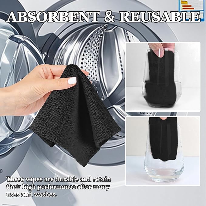 wuyaoyao 50PCS Microfiber Cleaning Cloth Roll, 10"×10" Tear Away Microfiber Towels, Reusable Washable Cloth Paper Towels, Multi-Purpose Cleaning Rags for Car Home Kitchen Garage Shop (Black)