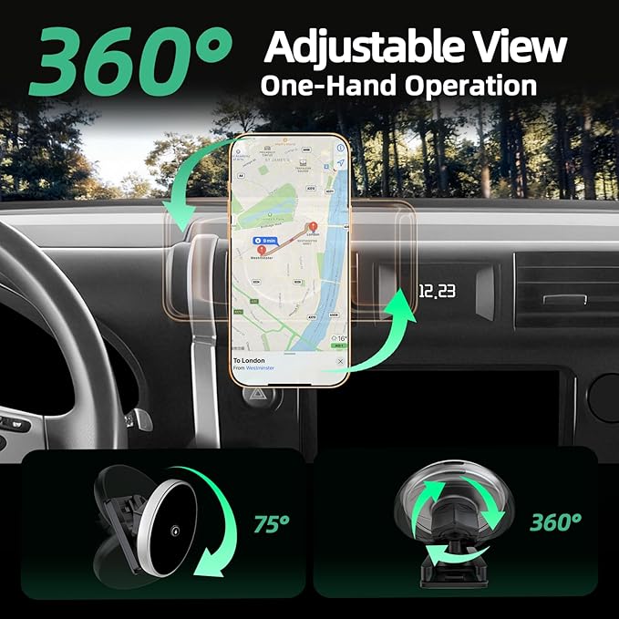 Car Phone Holder Mount for Toyota FJ Cruiser (2007-2013 2014), Magnetic Phone Holder, Magsafe Car Mount Charger, Dashboard Phone Holder, 15W Wireless Fast Charging for iPhone, Samsung & Google