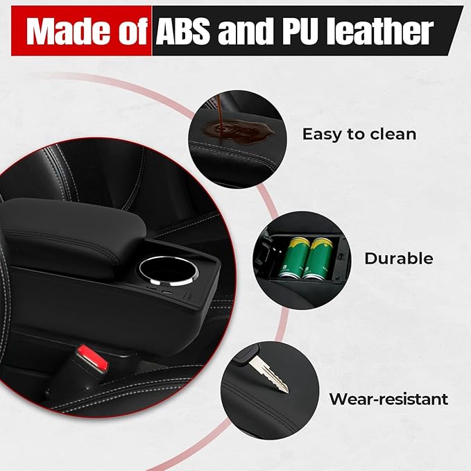 Car Armrest Storage Box Compatible with Nissan Almera Versa 2012-2019 Double Layer with 6 Ports and Cup Holder Car Interior Accessories Black Thread