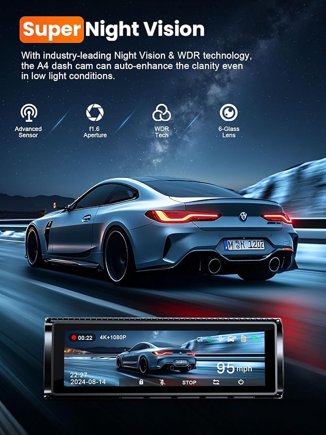 Affver 4K Dash Cam Front and Rear, Built-in 5G WiFi GPS, 64GB Card Included, 3.59'' IPS Screen Dash Camera for Cars, Dual Dashcam with G-Sensor, Loop Recording, WDR, Night Vision, 24H Parking Monitor
