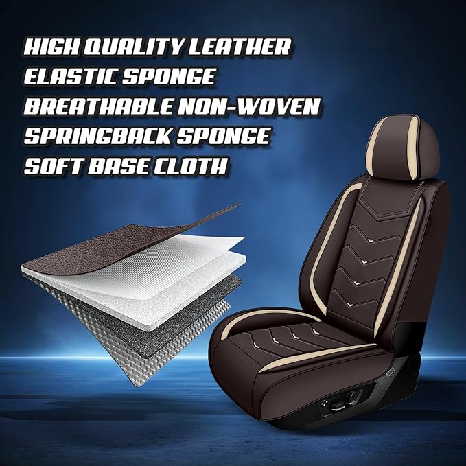 Car Seat Covers for Cadillac CTS 2003-2019, Premium Nappa Leather Car Seat Cover, Stylish Sport Seat Covers， Automobile Seat Cover Sets.(Luxury 2 Seats/Coffee Color)