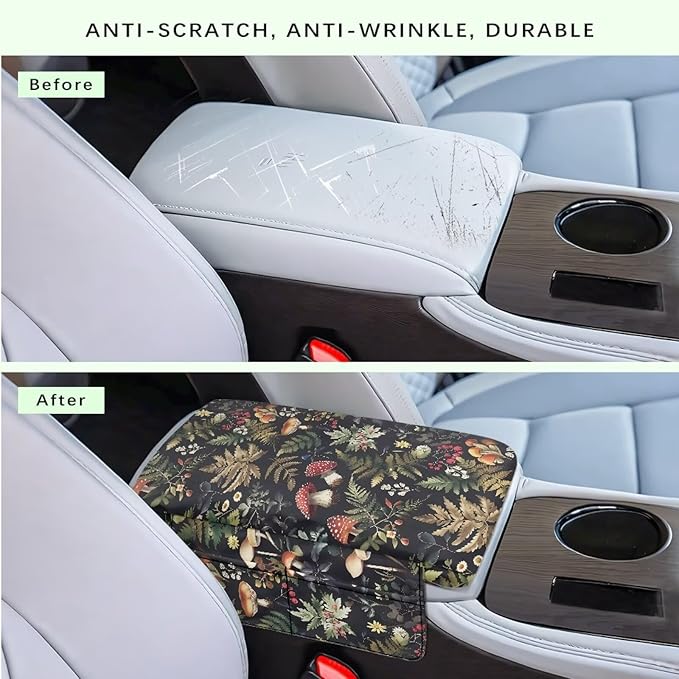 Dreaweet Car Center Console Cover Mushroom Car Arm Rest Cover Pad with Pockets Cute Car Accessories for Women Soft Comfy Thick Armrest Cover for Car SUV Sedan Truck