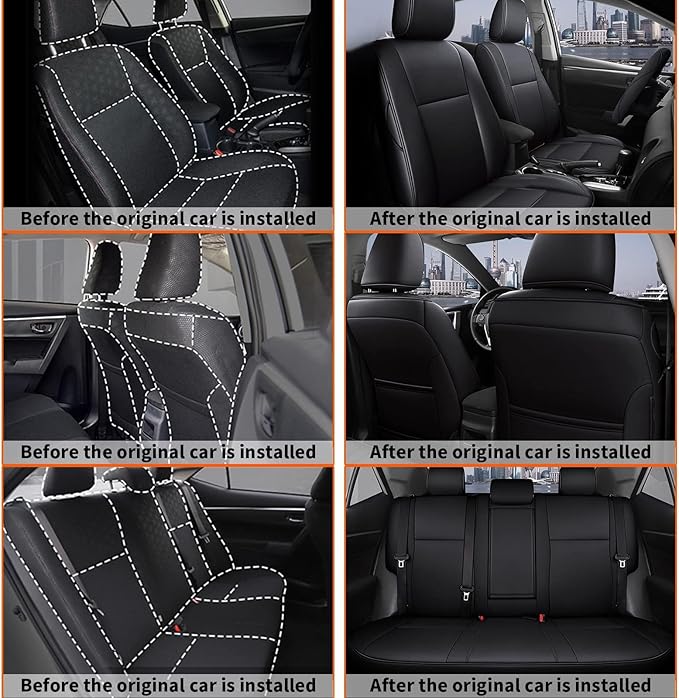 AOMSAZTO Car Seat Covers for Toyota Corolla 2014 2015 2016 2017 2018 2019 L,LE,LE Eco,Plus Sedan Car Seat Cover Full Set Waterproof, Custom Fit Full Set Faux Leather Black
