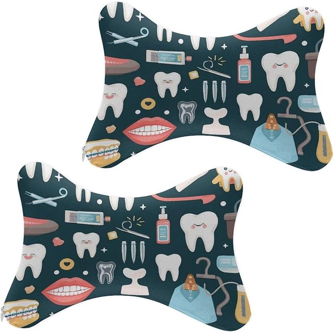 Office Neck Pillow, Compatible with Teeth Dental Seamless Pattern Head Chin Supporting Cushion for Sleeping, Nap, Rest, Memory Foam Airplane Pillow Car Pillow, and Machine Washable