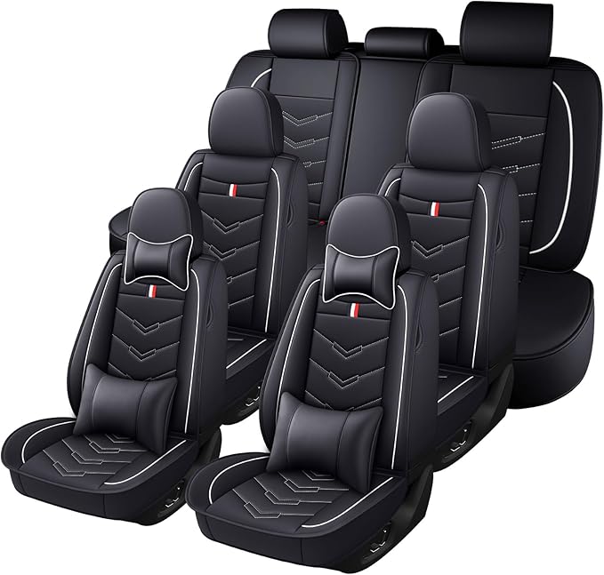 Car Seat Cover 7 Seats for Hyundai Palisade 2020-2025, Durable Wear Resistant Waterproof Sport Seat Cover, Breathable No Odor Premium Leather Vehicle Seat Covers.(Luxury,Black White)