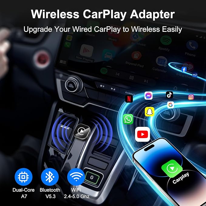 Wireless CarPlay & Android Auto Adapter: 2026 Upgraded Mini Plug & Play CarPlay Dongle - Convert Wired to Wireless - Fast Stable Connection, No Delay for for iOS 10+ & Android 11+, 2017+ Cars