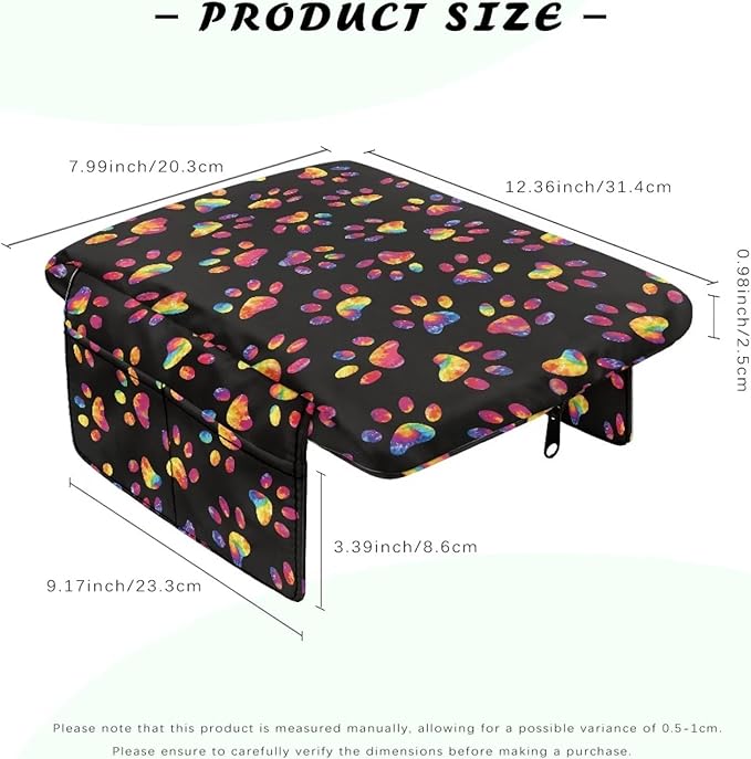 Dreaweet Tie Dye Dog Paw Arm Rest Cover for Car Women Thick Center Console Cover with Pockets Soft Comfortable Car Armrest Cushion Universal Console Covers for SUV Trucks Sedan
