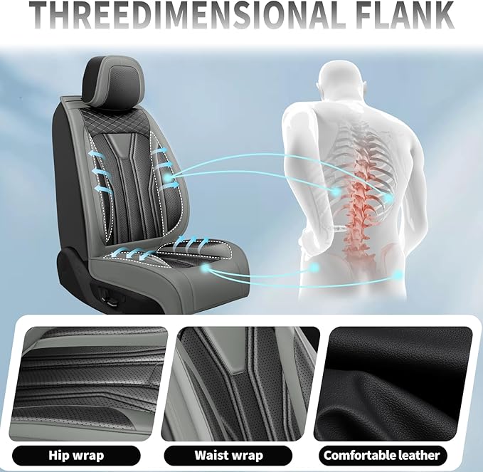 Fit Accord Car Seat Covers Premium Leather for Honda Accord 2012-2025 2026. Waterproof， Breathable, Scratch-Resistant & All-Weather Seat Cushion Protector（Front Seat,Gray&Black