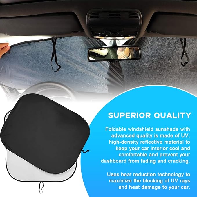 Ziciner 2 PCS Car Windshield Sun Shade, Auto Sun Heat and UV Rays Blocker, 24"×29" Foldable Automotive Front Window Sunshade Protector, Universal Vehicle Interior Accessories (Silver-S)