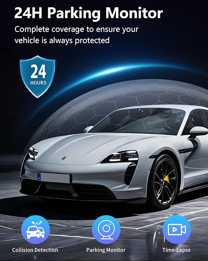 4 Channel Dash Cam 360 View for All-Round Protection, 4-Way Front Rear Inside Recording, Built-in 5G WiFi & GPS, APP Control, 8 IR Night Vision, 24H Parking Monitor, G-Sensor, Free TF Card