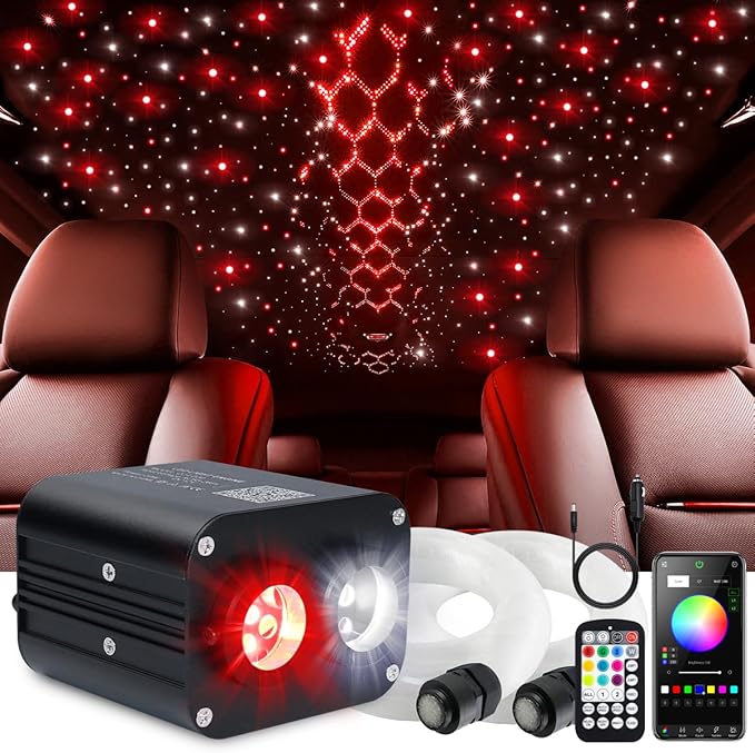 Starlight Headliner Kit,Twinkle + Music Sync Dual Color Fiber Optic Star Ceiling Lights with APP Remote Control, RGBW Star Lights for Car/Home Ceiling Decor, 600pcs 9.8ft