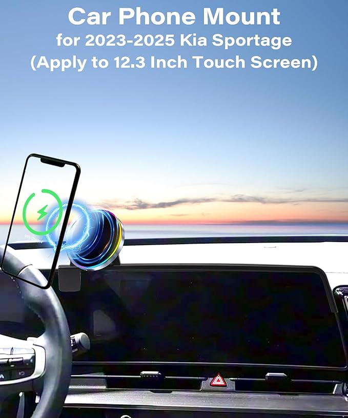Car Phone Holder for Kia Sportage 2023 2024 2025 Accessories Apply to 12.3 Inch Touchscreen 15W Fast Wireless Charger Screen Fixed Clip HandsFree Cell Phone Mount 360° Rotation