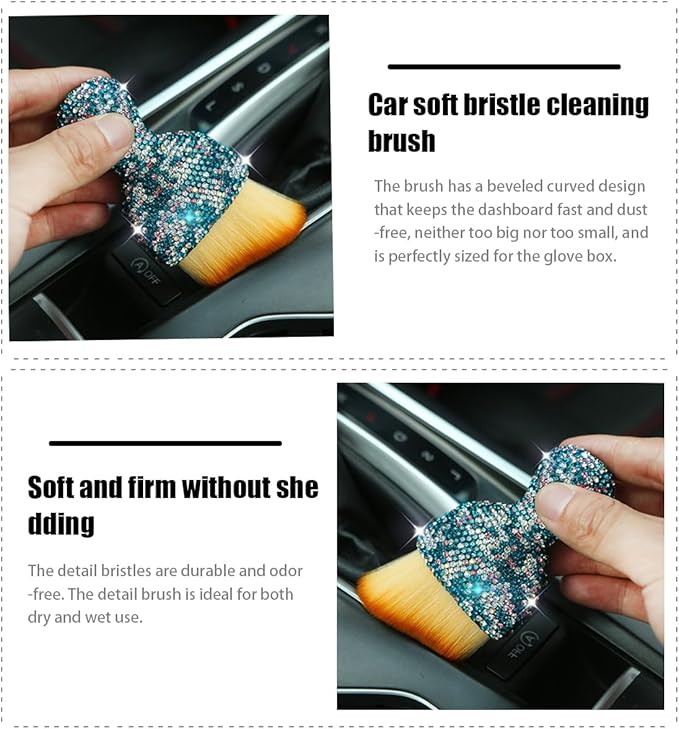 zipelo Auto Interior Dust Brush, Car Detailing Cleaning Brush with Diamond, Bling Handle Soft Bristles Dusting Tool, Scratch Free Dirt Clean Brushes for Vehicle Air Conditioner Vent (Multicolor)