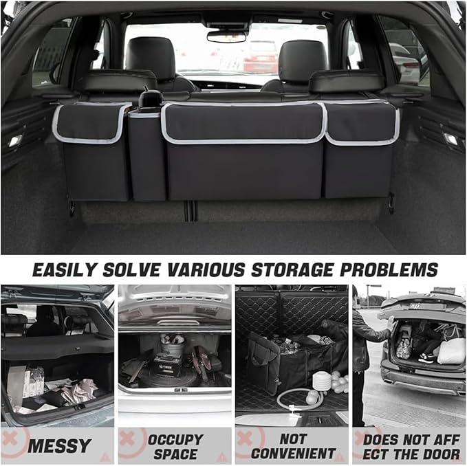 Car Trunk Organizer with Lid for 2023-2026 Honda HRV, Large Waterproof Vehicle Backseat Hanging Storage Bag with Pockets & Adjustable Straps