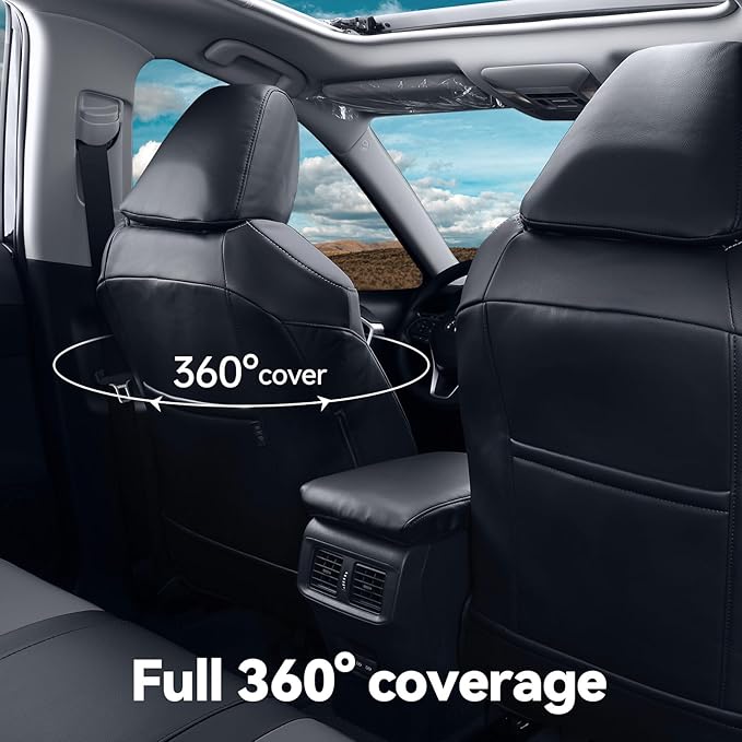 coverdream Full Set RAV 4 Seat Covers Custom Fit for Toyota RAV4 Adventure,TRD Off - Road 2024 2023 2022 2021 2020 2019,Fully Covered,Luxury Waterproof Leather Seat Protector (Black/Gray)
