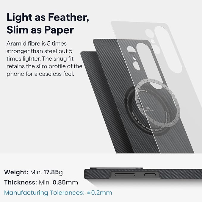 pitaka for S25 Ultra Case 6.9 Inch, Compatible with MagSafe, Slim & Light Samsung Galaxy S25 Ultra Case, 600D Aramid Fiber Made [Ultra-Slim Case - Black/Gray]