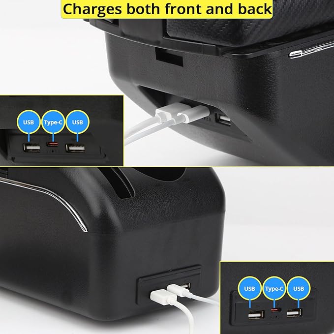 AULPHIKE Compatible with Ford Focus Armrest 2 Mk2 2005-2011 Car Center Console Organizer Armrests Double Door Storage with USB Ports（Carbon Fiber Style）