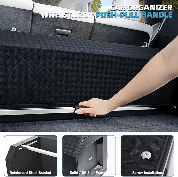 SUV Trunk Organizers and Storage with Lights, Car Storage Organizer with Lid & Sturdy Handle, Car Storage Bins for Groceries Powered by 4 AA Batteries (Batteries Not Included) (39.76inch)