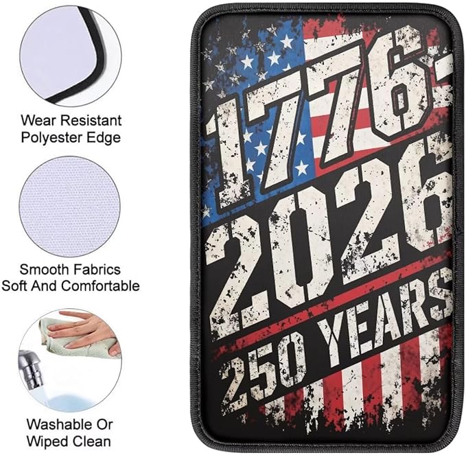 Dreaweet 1776-2026 250 Years Flag Print Arm Rest Cover for Car Soft Scratch-Proof Center Console Cover Pad Universal Armrest Cover for SUV Truck Sedan