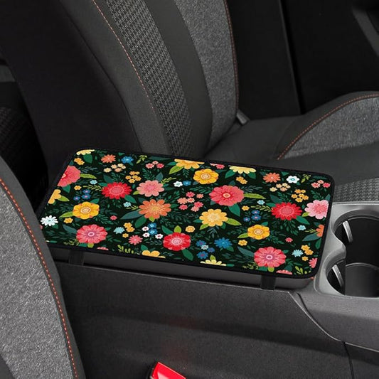 1pc Center Console Armrest Cover Pad 12.6x7.5 inch Flower Neoprene Car Armrest Cushion Waterproof Armrests Seat Box Cover Protector for Universal Cars Vehicles SUVs
